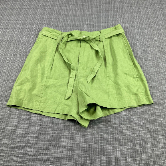 Madewell Shorts Womens size 6 Green Tie Waist 100% Linen Lightweight Comfort New - Picture 1 of 10